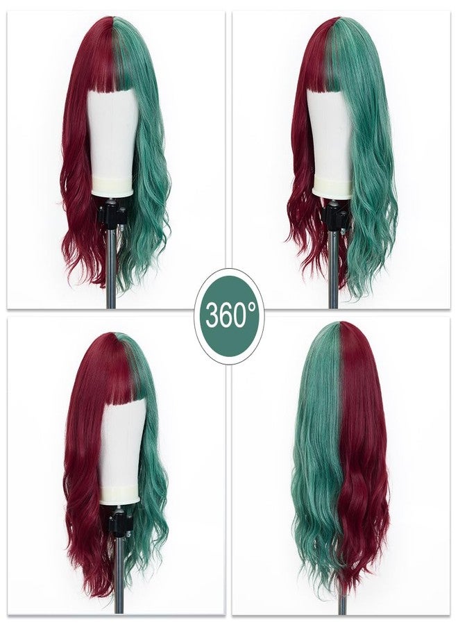 اسمي شعر مستعار صناعي طويل مموج باللونين الأحمر والأخضر من إسمي، بطول 22 بوصة، مع غرة هوائية كثيفة، مناسب لحفلات التنكر والهالوين. - Image 5